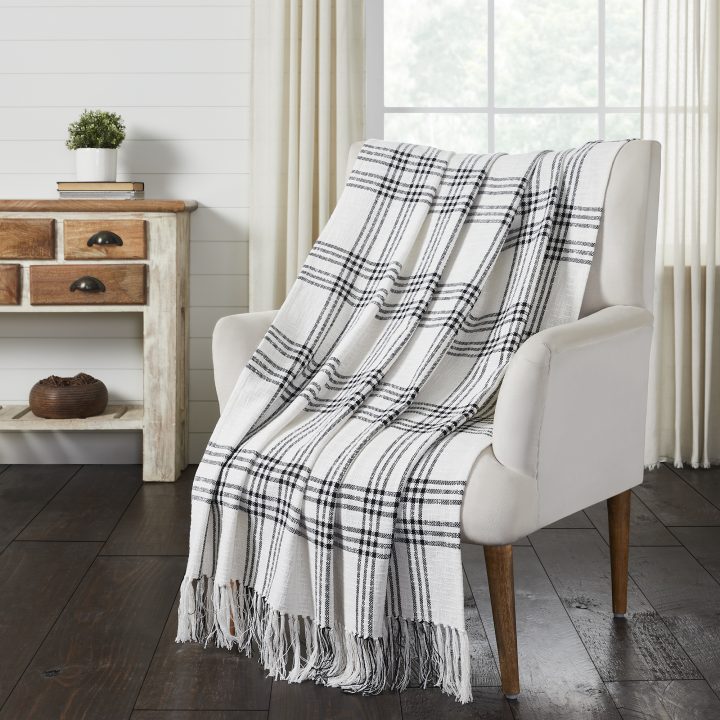 Black Plaid Woven Throw 50x60