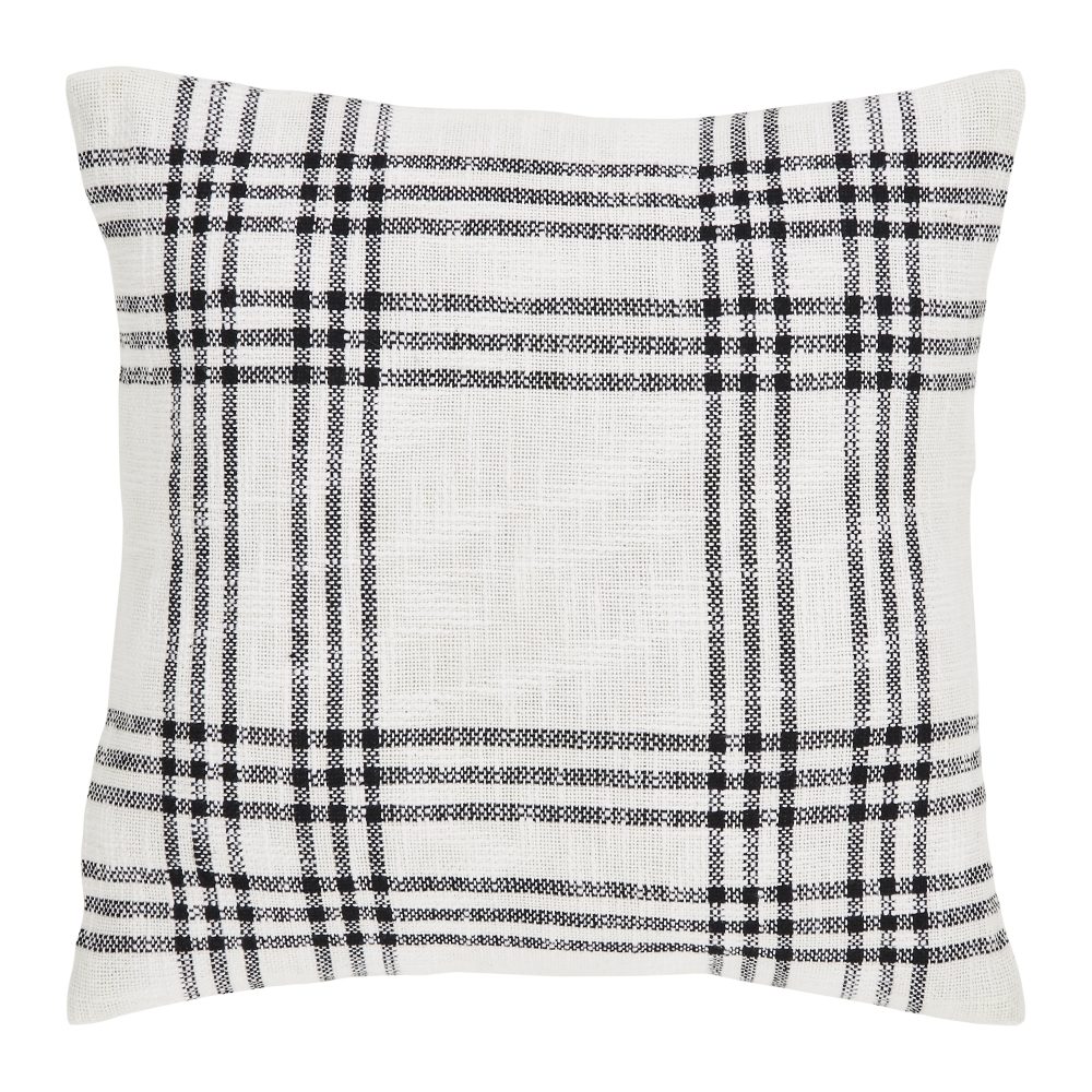 Black Plaid Fabric Pillow 18x18