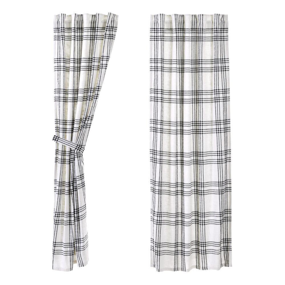 Black Plaid Panel Set of 2 84x40