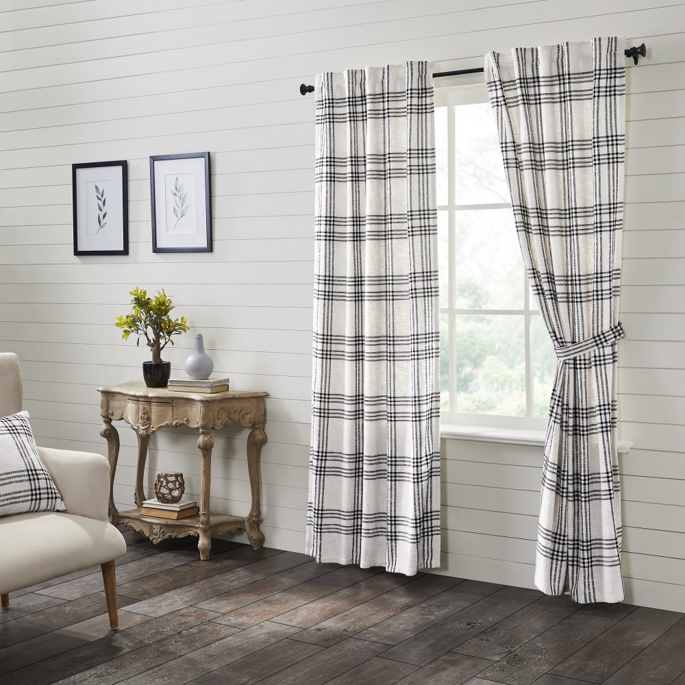 Black Plaid Panel Set of 2 84x40