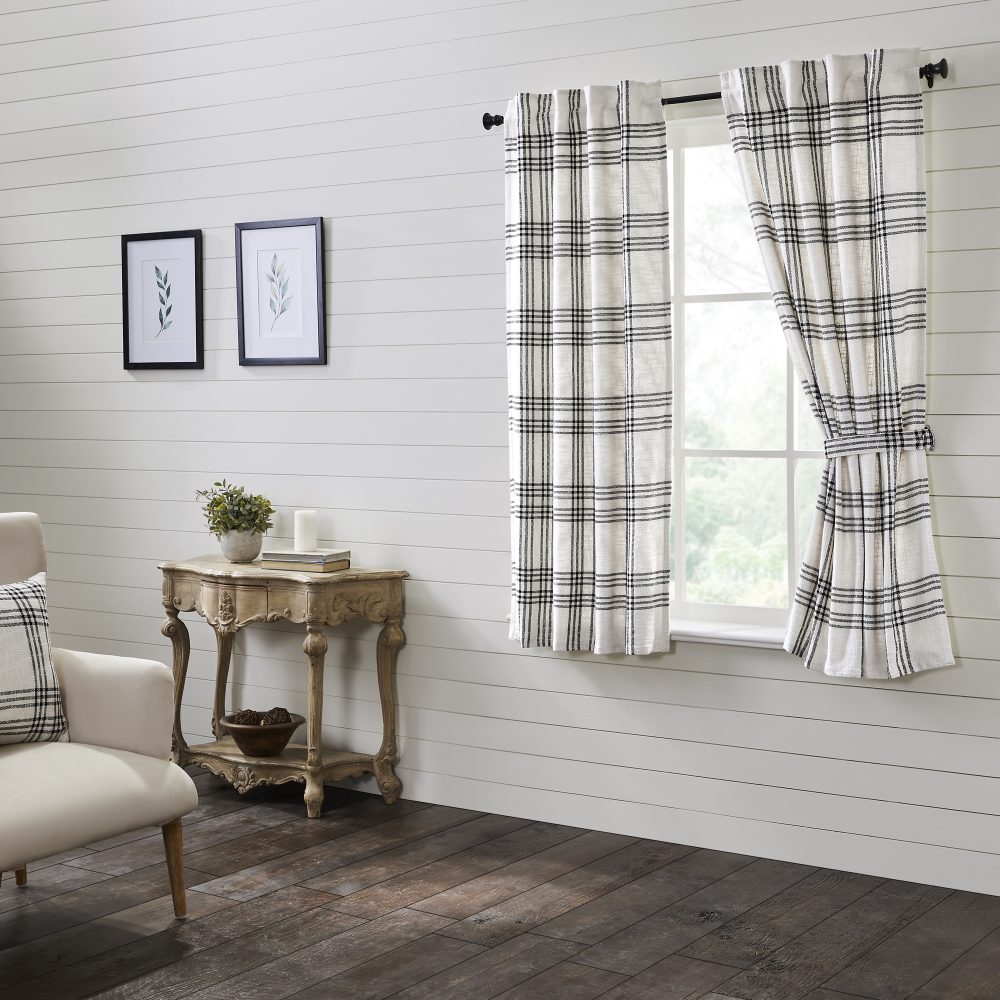 Black Plaid Short Panel Set of 2 63x36