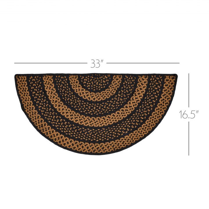 Black & Tan Jute Rug Half Circle 16.5x33