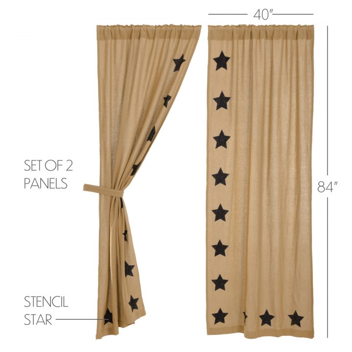 Burlap w/Black Stencil Stars Panel Set of 2 84x40