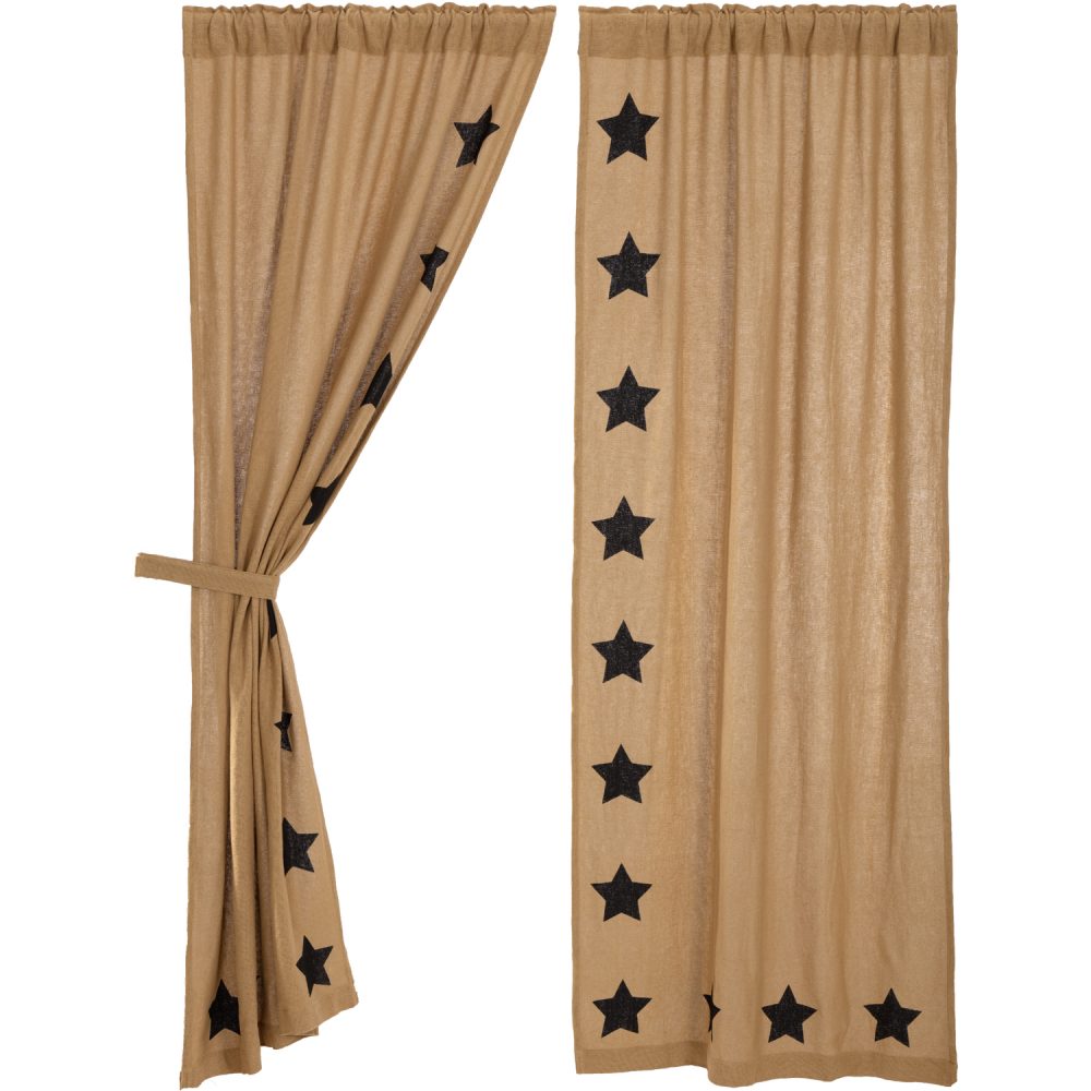 Burlap w/Black Stencil Stars Panel Set of 2 84x40