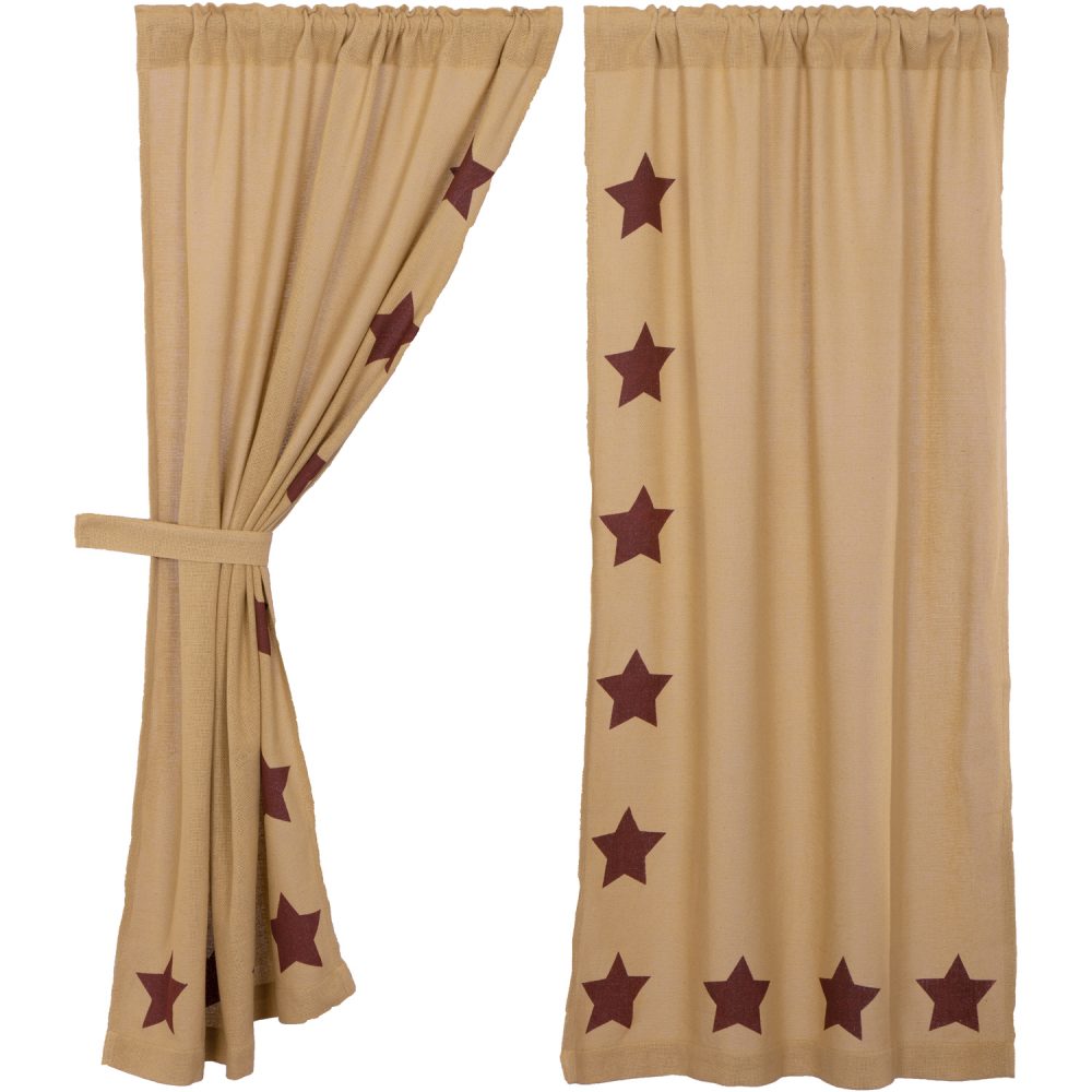 Burlap w/Burgundy Stencil Stars Short Panel Set of 2 63x36