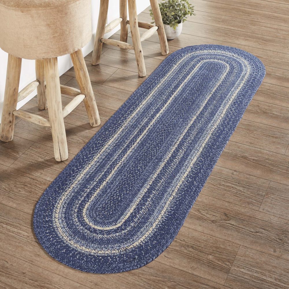 Great Falls Blue Jute Rug/Runner Oval w/ Pad 22x72