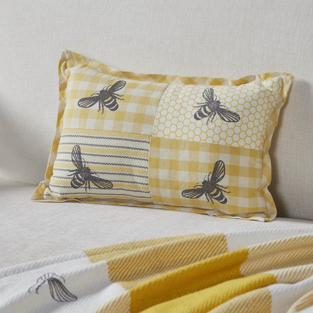 Buzzy Bees Patchwork Bee Pillow 9.5x14