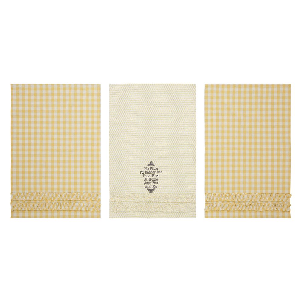 Buzzy Bees Ruffled Tea Towel Set of 3 19x28