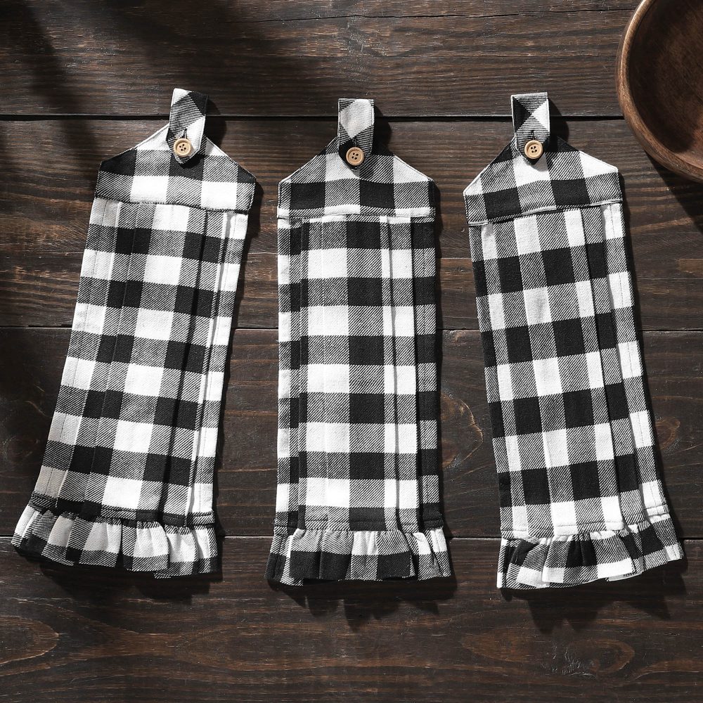 Annie Buffalo Check Black Button Loop Tea Towel Set of 3