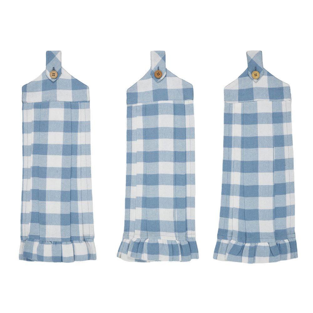 Annie Buffalo Check Blue Button Loop Tea Towel Set of 3