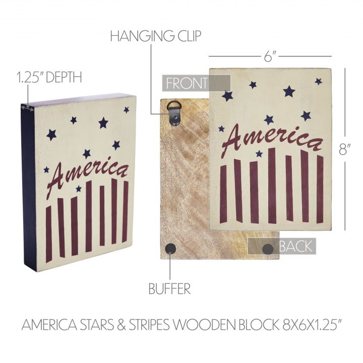 America Stars & Stripes Wooden Block 8x6x1.25