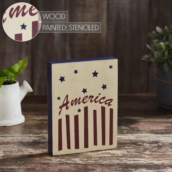 America Stars & Stripes Wooden Block 8x6x1.25