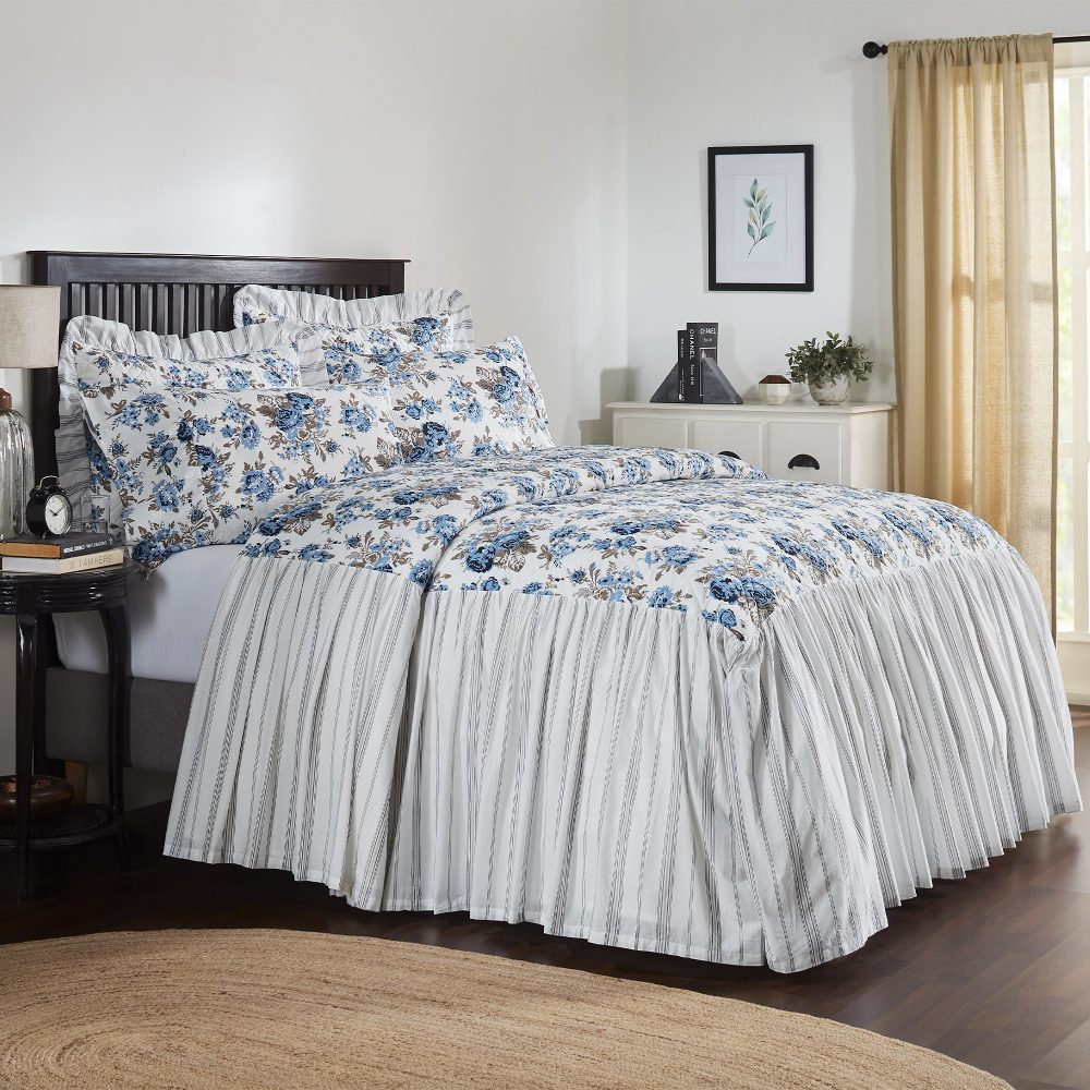 Annie Blue Floral Ruffled Queen Coverlet 80x60+27