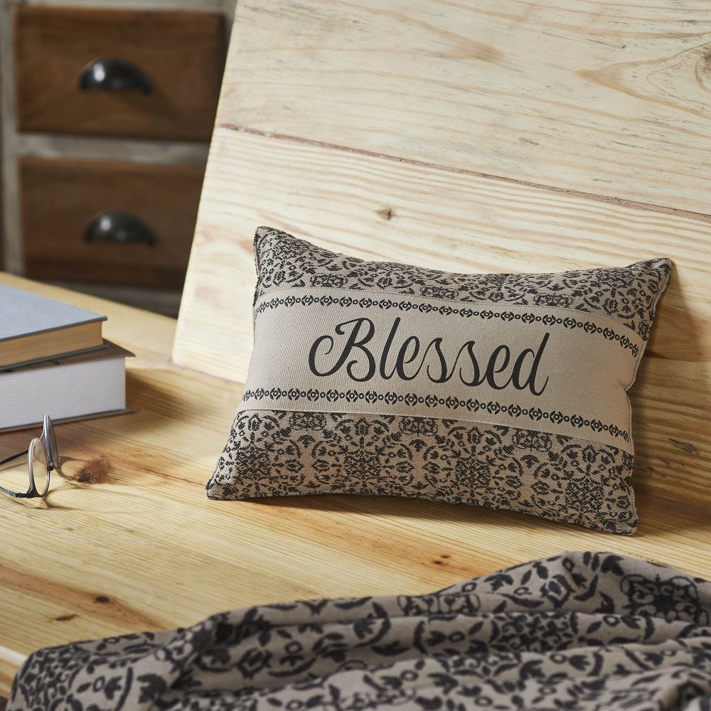 Custom House Black Tan Jacquard Blessed Pillow 9.5x14