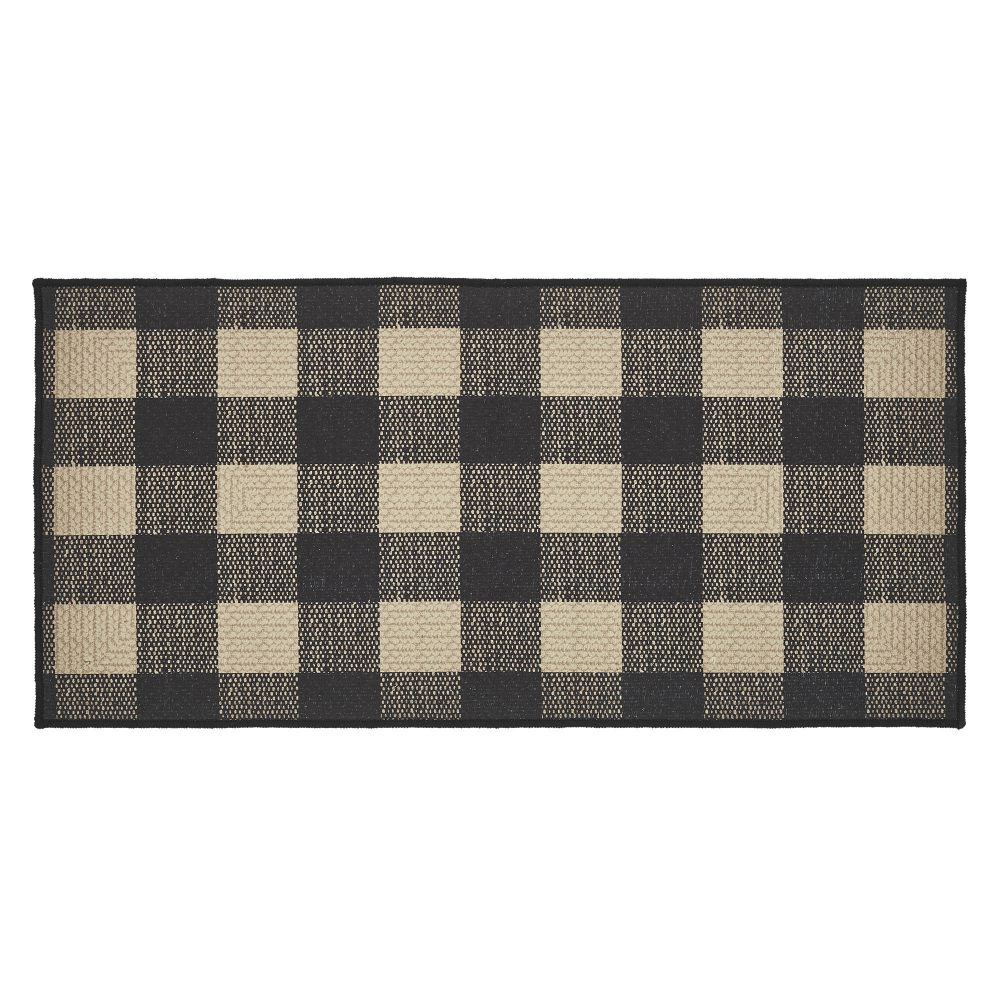 Black Check Polyester Rug Rect 17x36