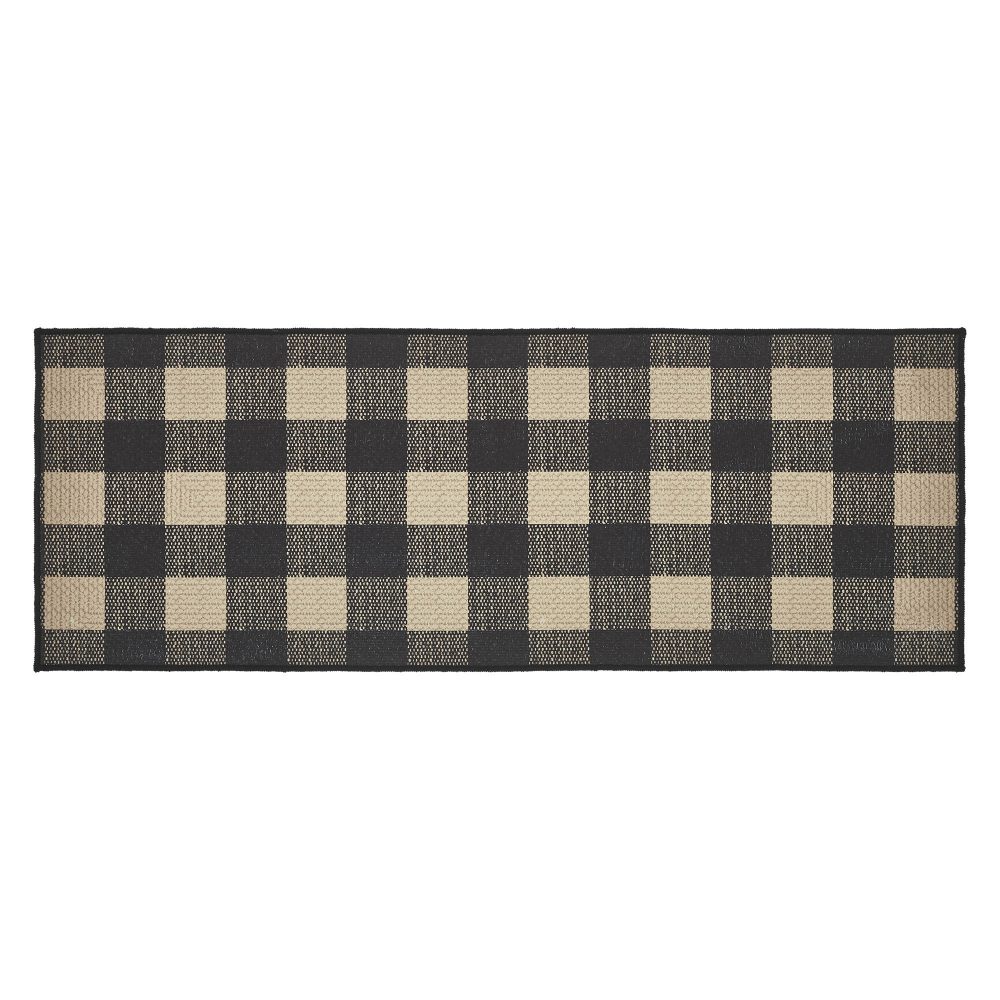 Black Check Polyester Rug Rect 17x48