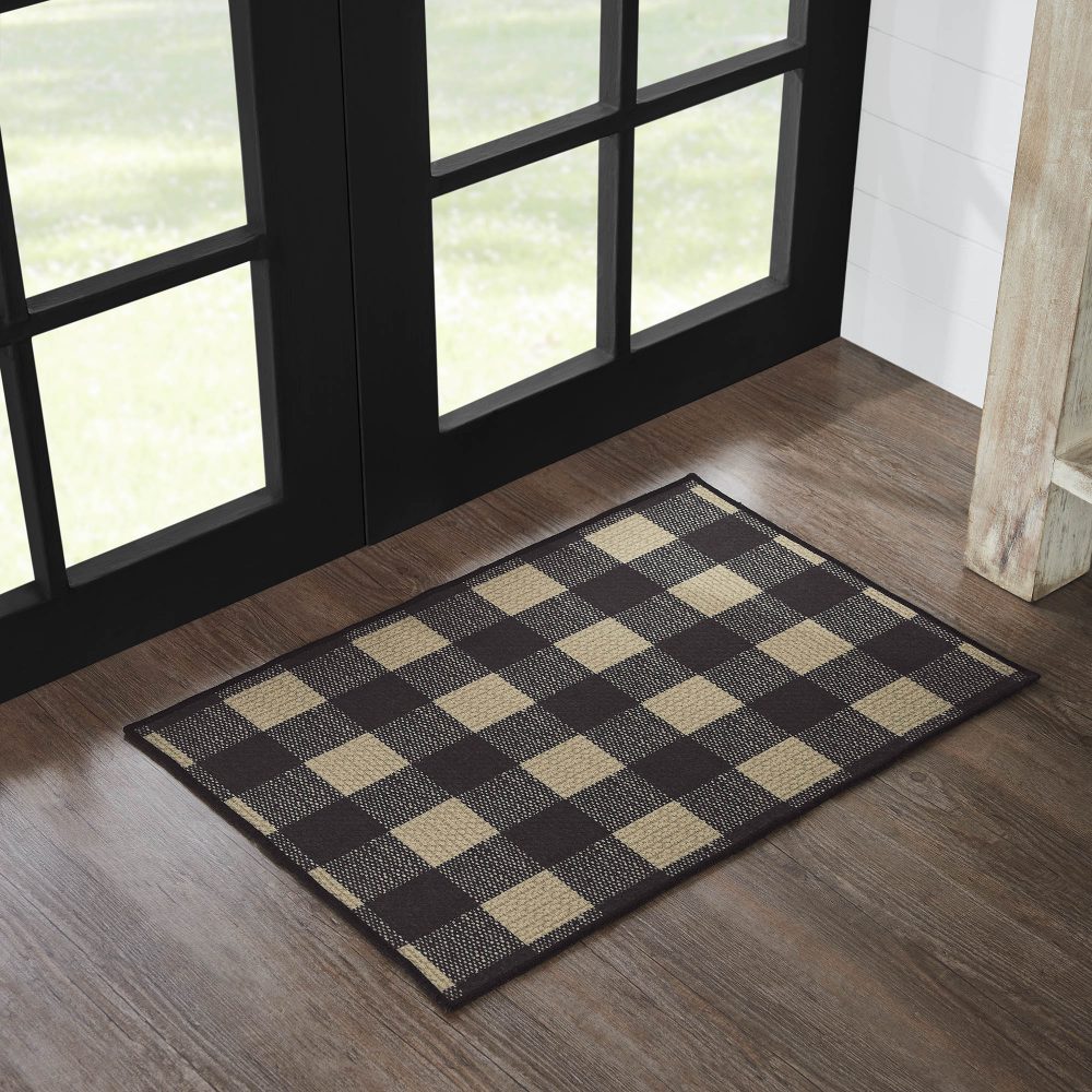 Black Check Polyester Rug Rect 20x30