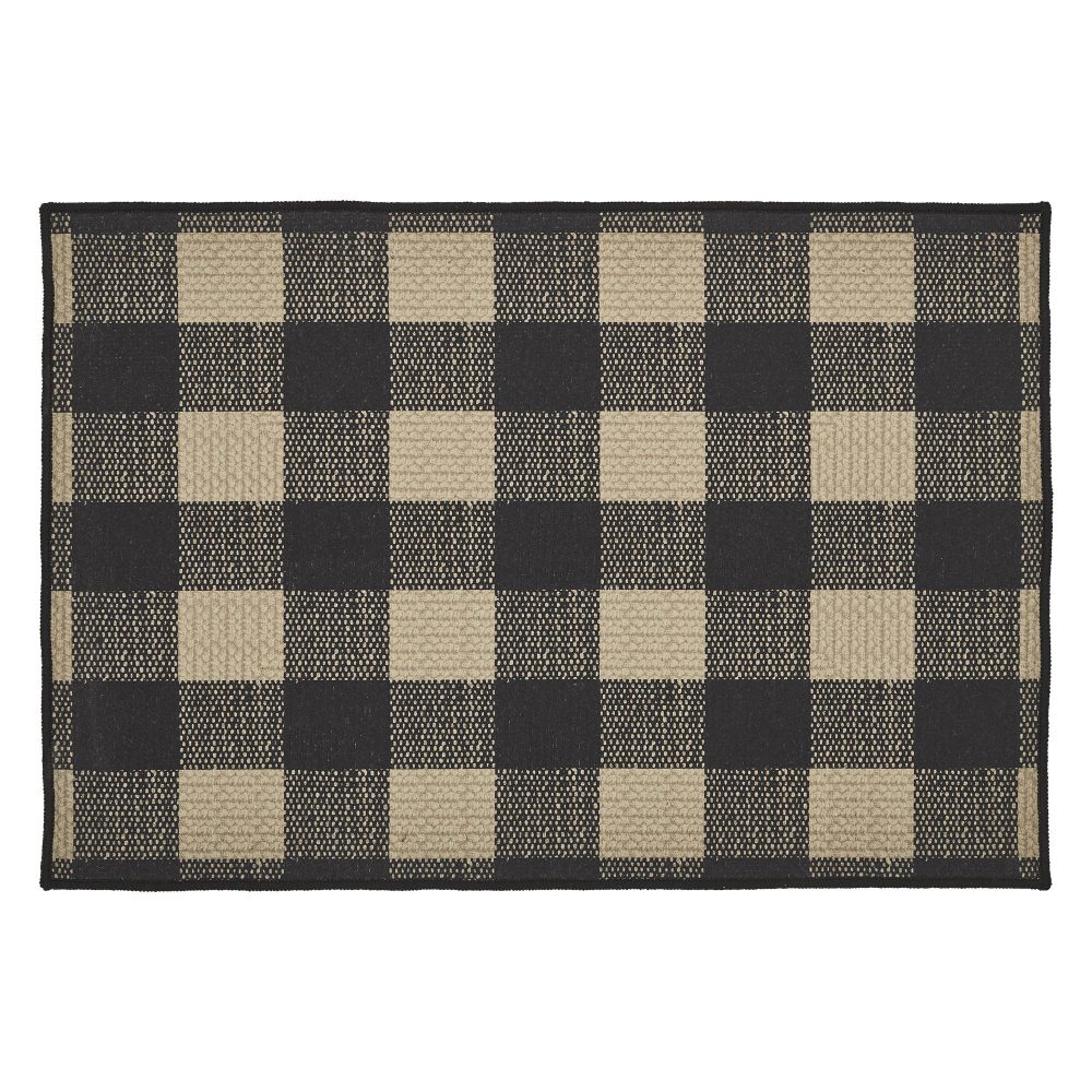 Black Check Polyester Rug Rect 20x30