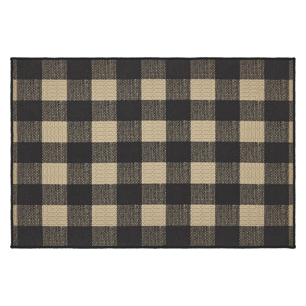 Black Check Polyester Rug Rect 24x36