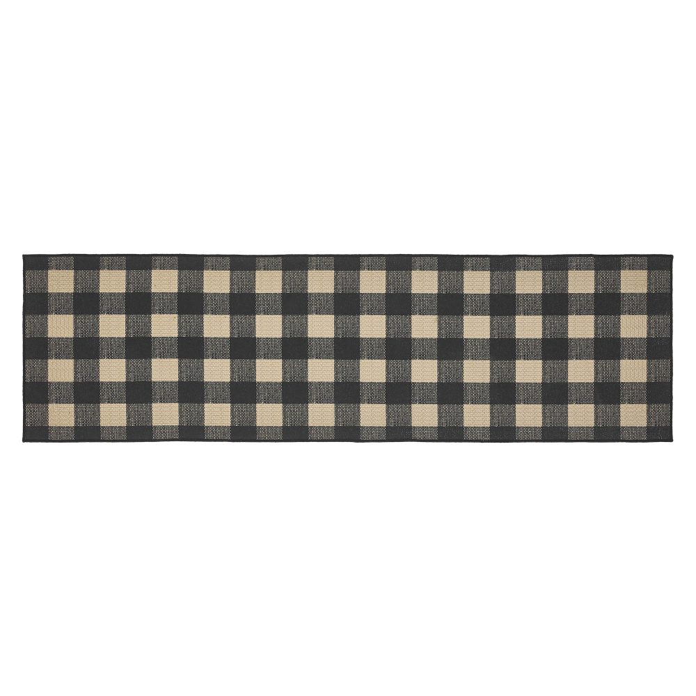 Black Check Polyester Rug/Runner Rect 22x78