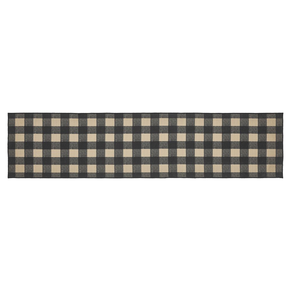 Black Check Polyester Rug/Runner Rect 22x96