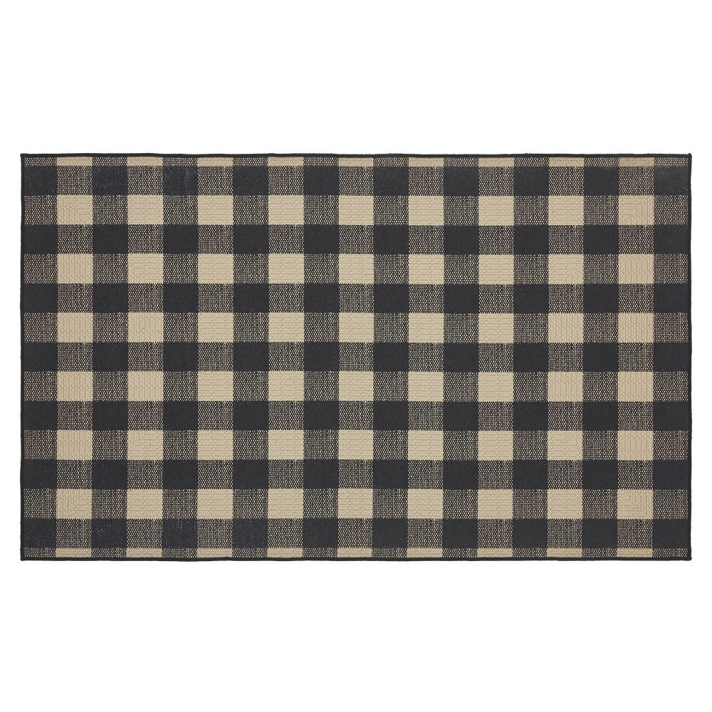 Black Check Polyester Rug Rect 36x60