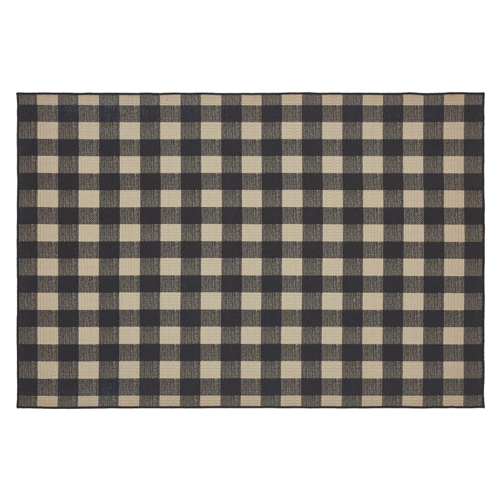 Black Check Polyester Rug Rect 48x72