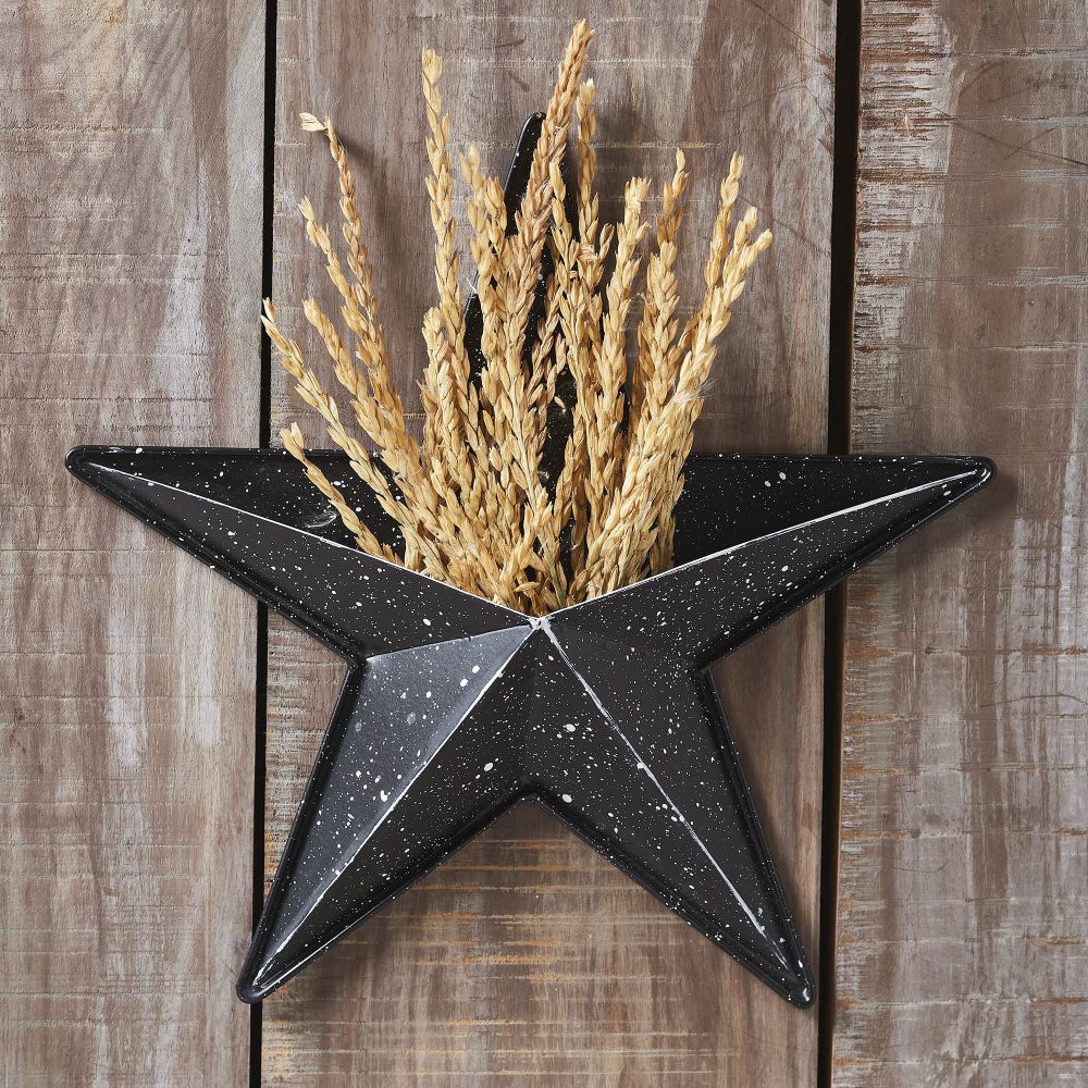 Faceted Metal Star Black Wall Hanging w/ Pocket 12x12