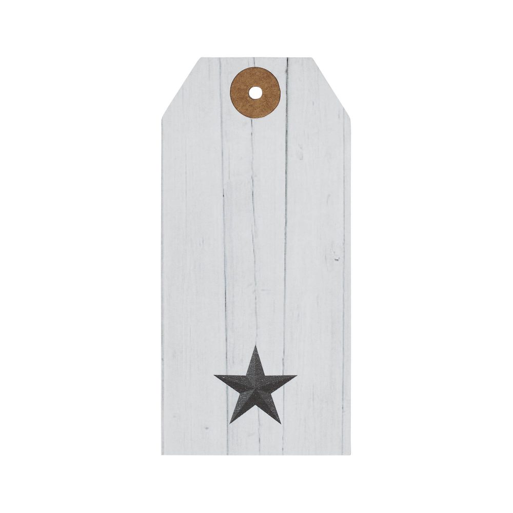 Faceted Barn Star Barnwood Paper Tag Charcoal 4.75x2.25 w/ Twine Set of 50