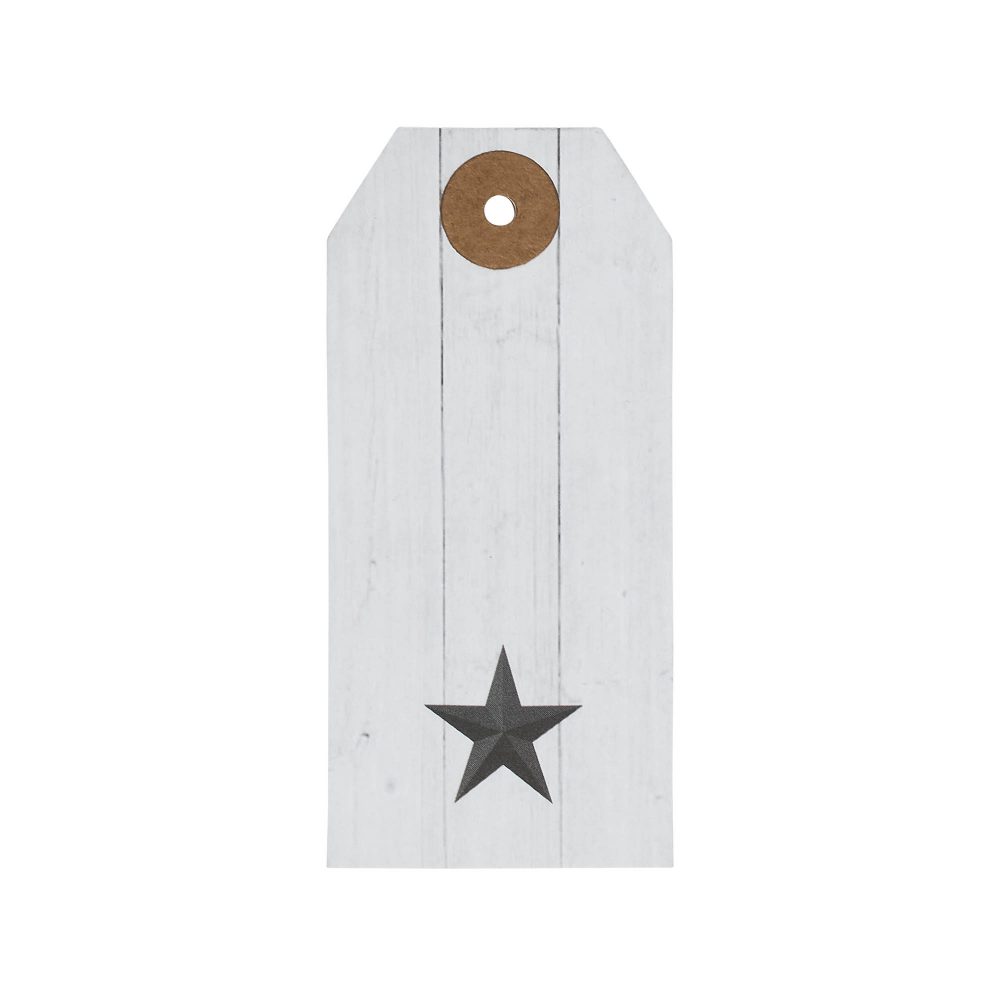 Faceted Barn Star Barnwood Paper Tag Charcoal 3.75x1.75 w/ Twine Set of 50