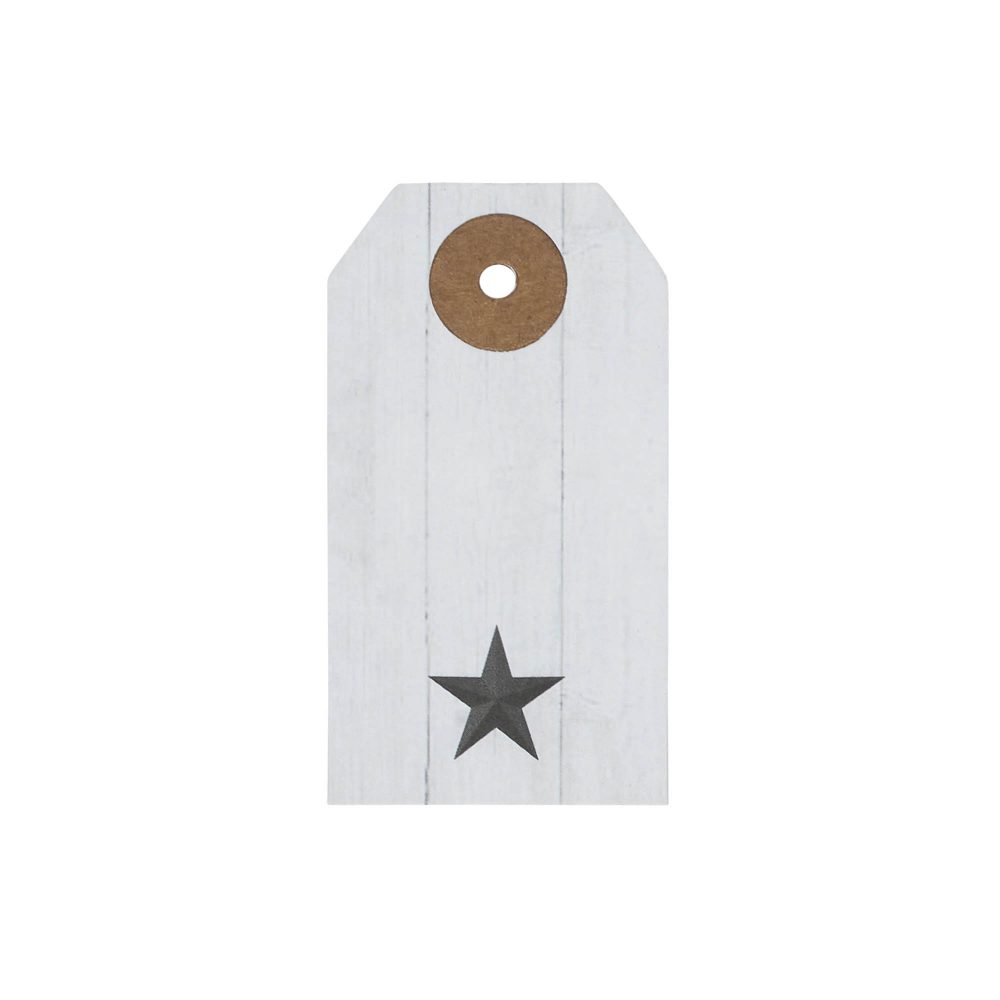 Faceted Barn Star Barnwood Paper Tag Charcoal 2.75x1.5 w/ Twine Set of 50