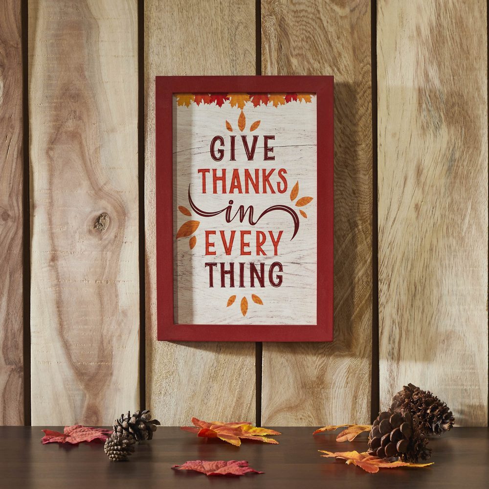 Give Thanks In Everything Fall Leaves Wall Sign 12x8