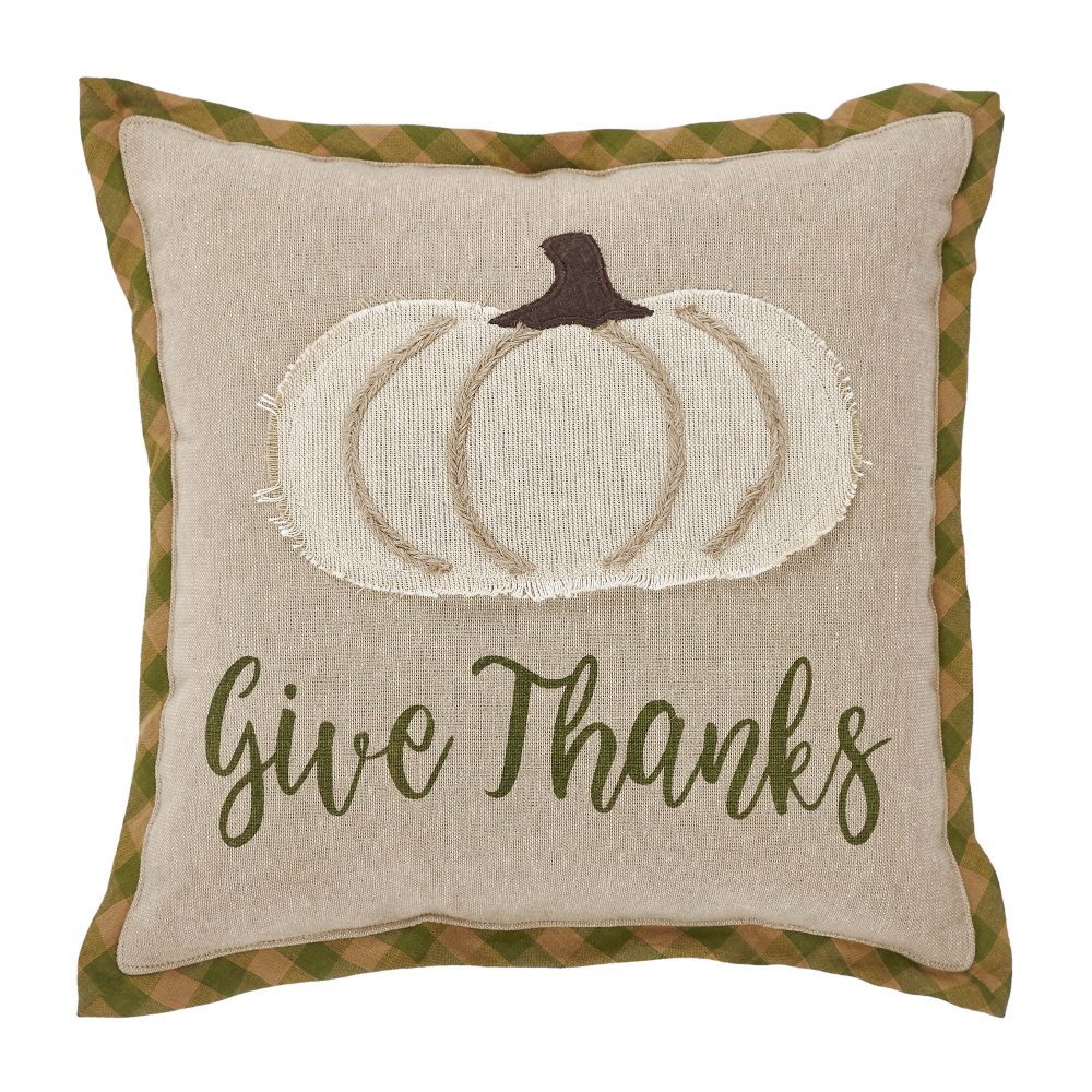 Harvest Blessings Applique Pumpkin Give Thanks Pillow 12x12