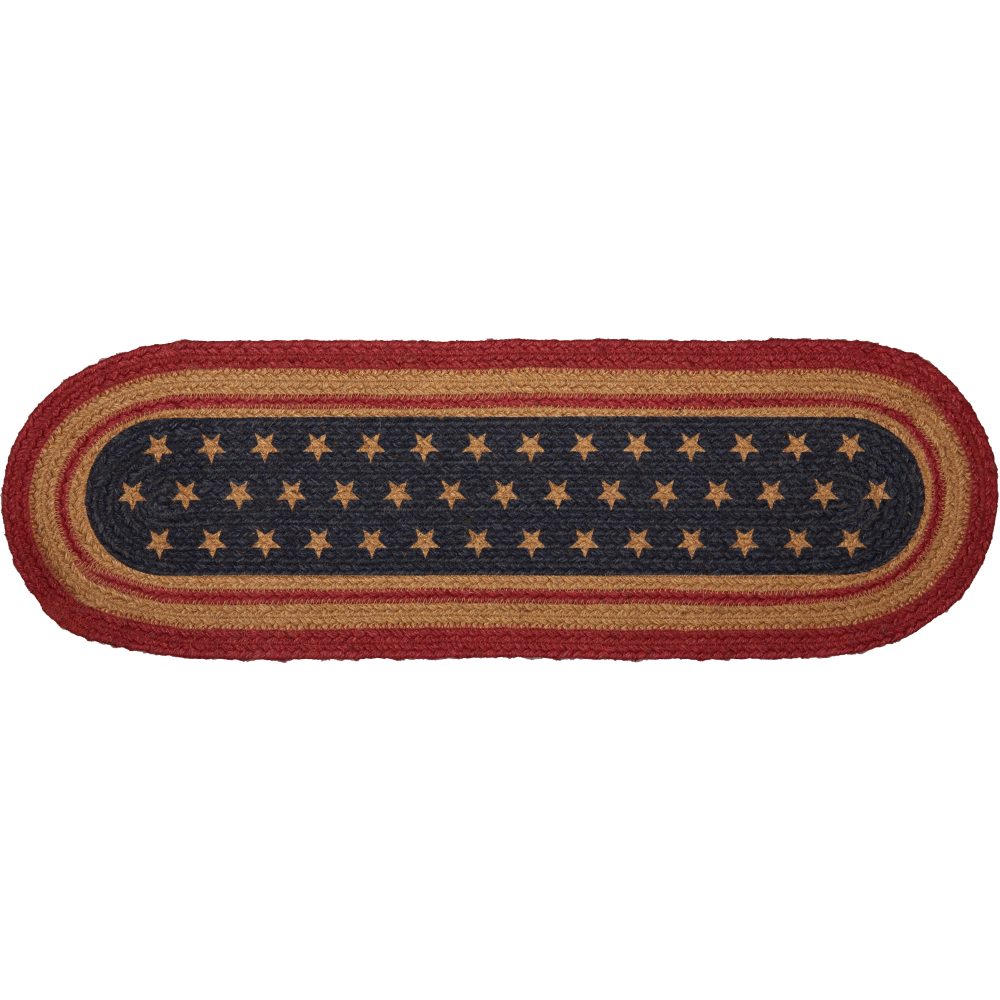 Liberty Stars Flag Jute Stair Tread Oval Latex 8.5x27