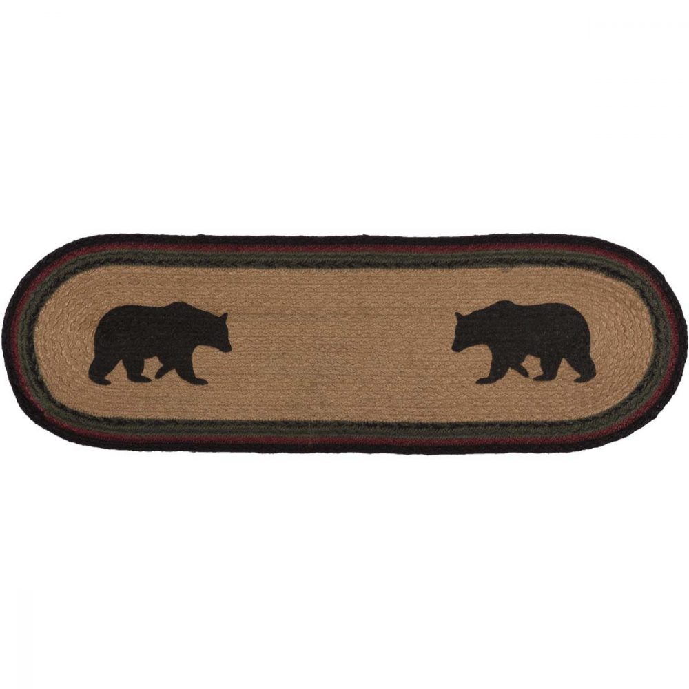 Wyatt Stenciled Bear Jute Stair Tread Oval Latex 8.5x27