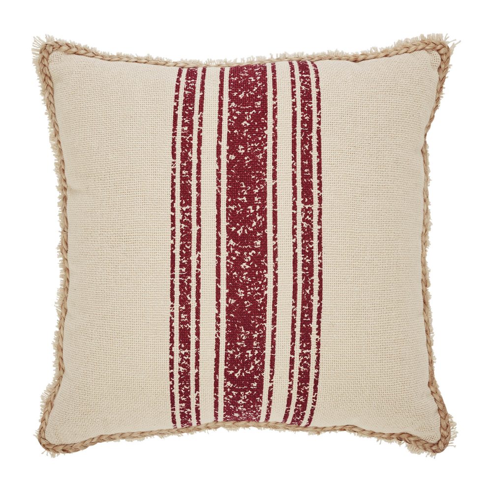 Yuletide Burlap Red Stripe Pillow 18x18