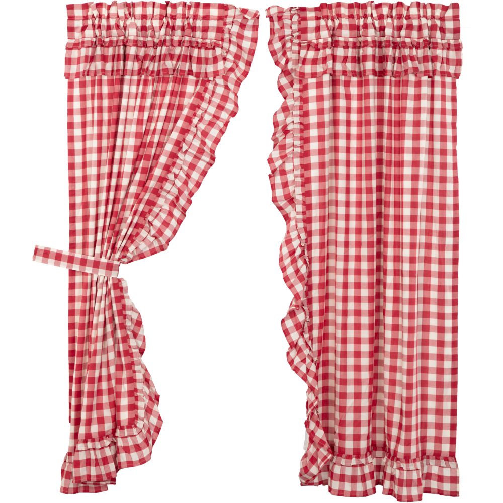 Annie Buffalo Red Check Ruffled Short Panel Set of 2 63x36