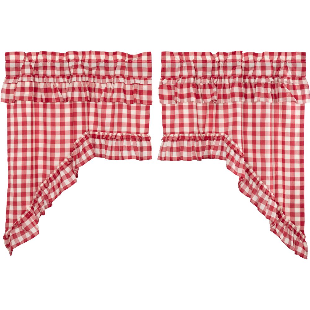 Annie Buffalo Red Check Ruffled Swag Set of 2 36x36x16