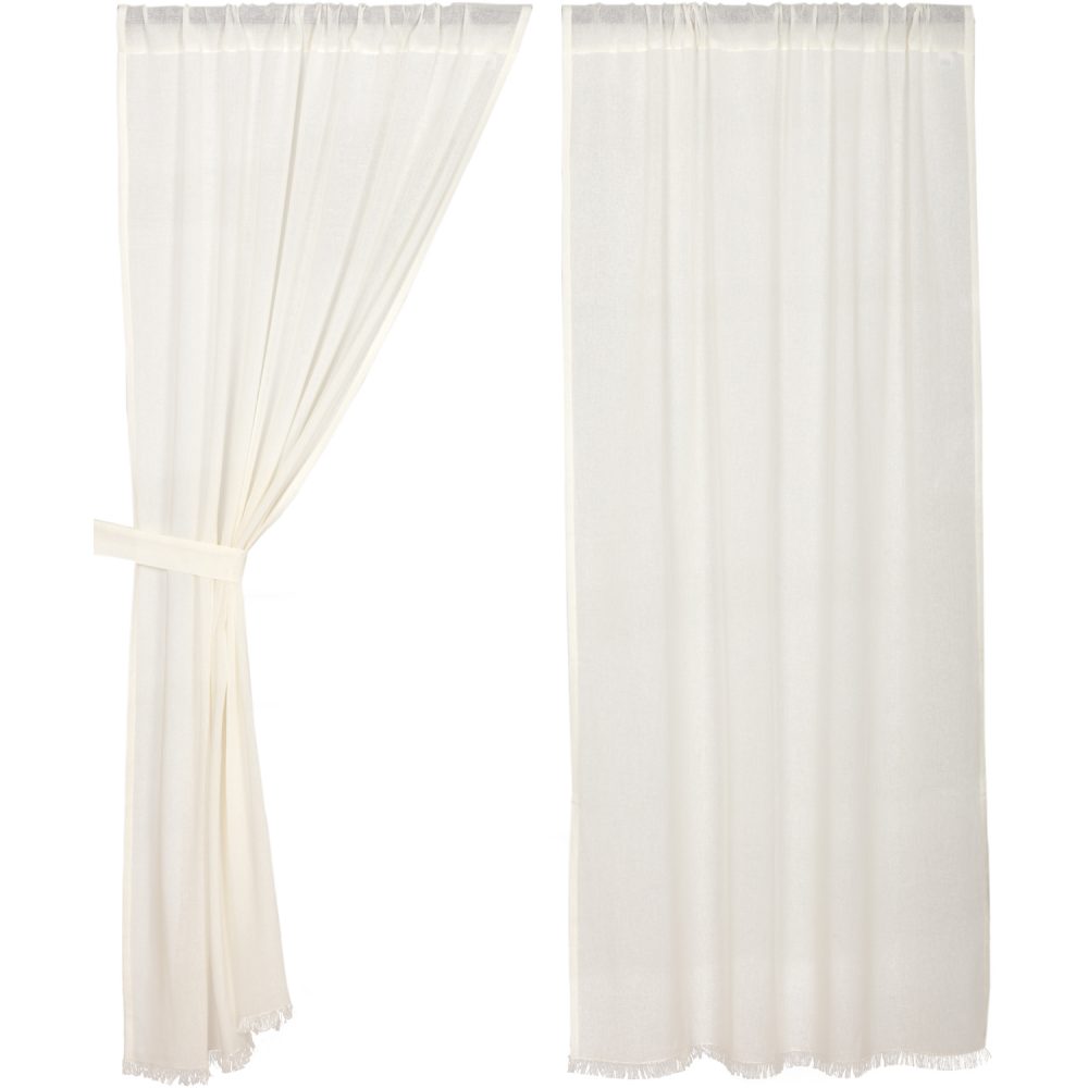 Tobacco Cloth Antique White Short Panel Fringed Set of 2 63x36