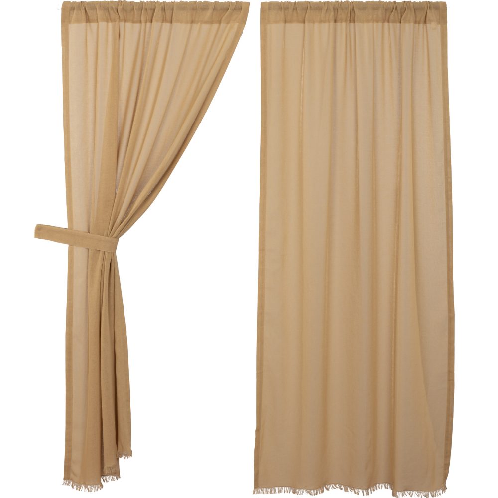 Tobacco Cloth Khaki Short Panel Fringed Set of 2 63x36