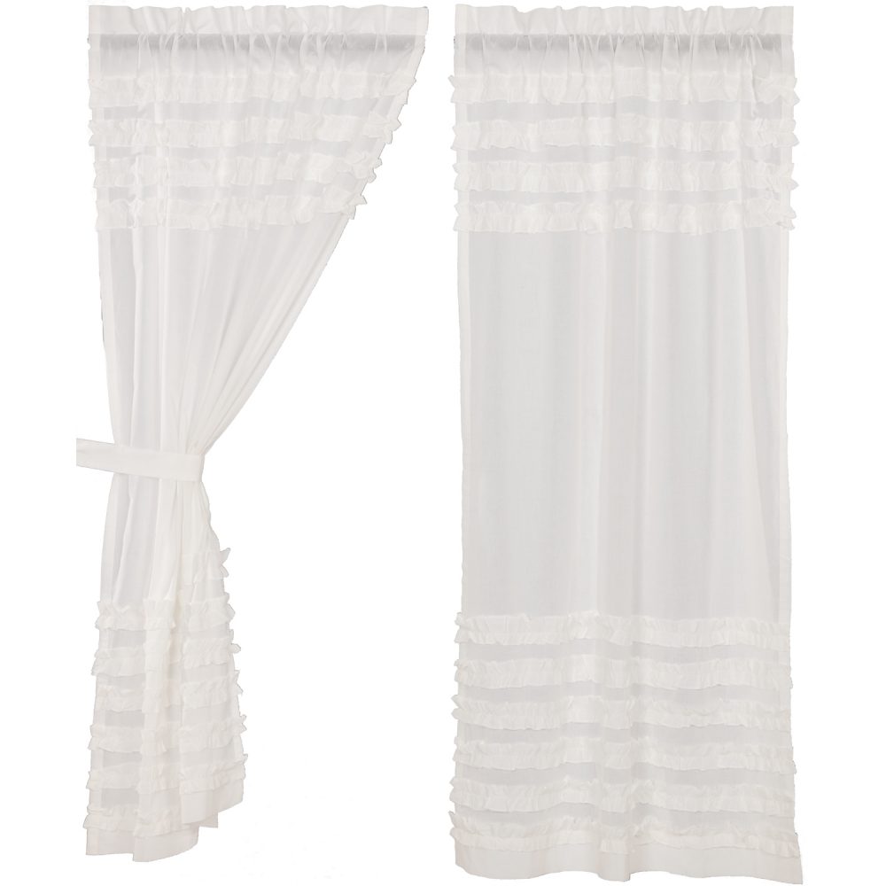 White Ruffled Sheer Petticoat Short Panel Set of 2 63x36