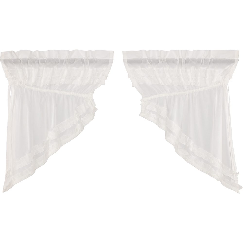 White Ruffled Sheer Petticoat Prairie Swag Set of 2 36x36x18