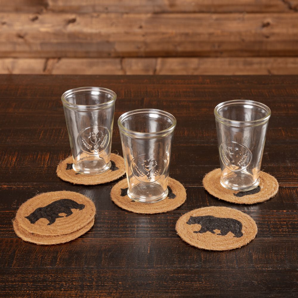 Wyatt Stenciled Bear Jute Coaster Set of 6