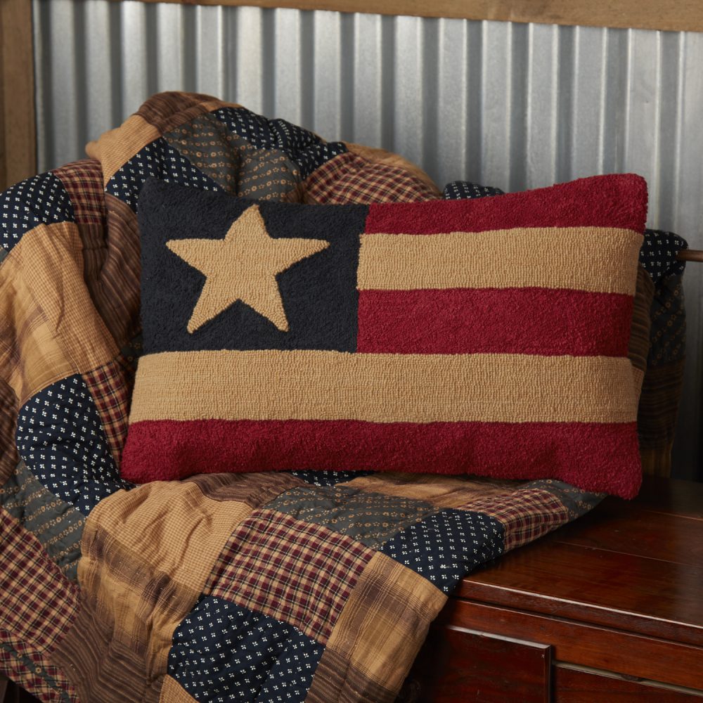 Patriotic Patch Flag Hooked Pillow 14x22