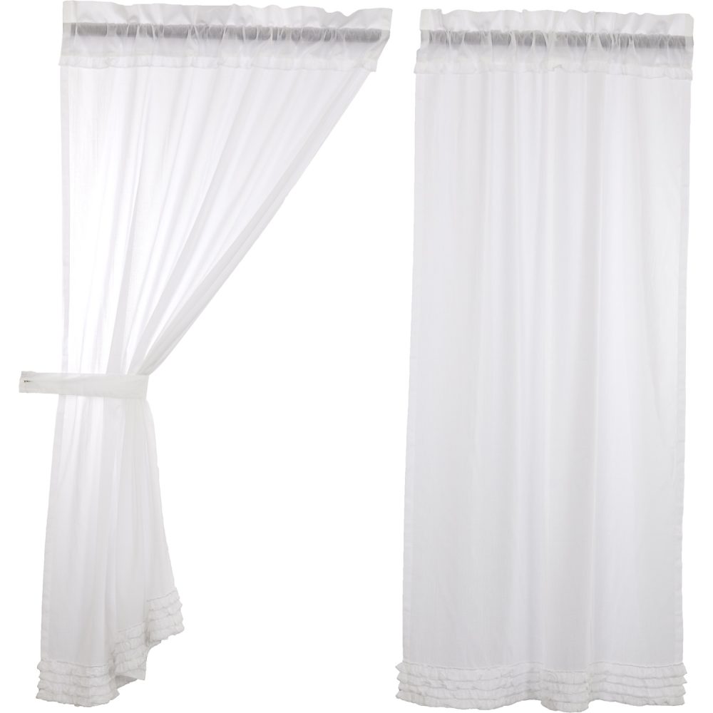 White Ruffled Sheer Short Panel Set of 2 63x36