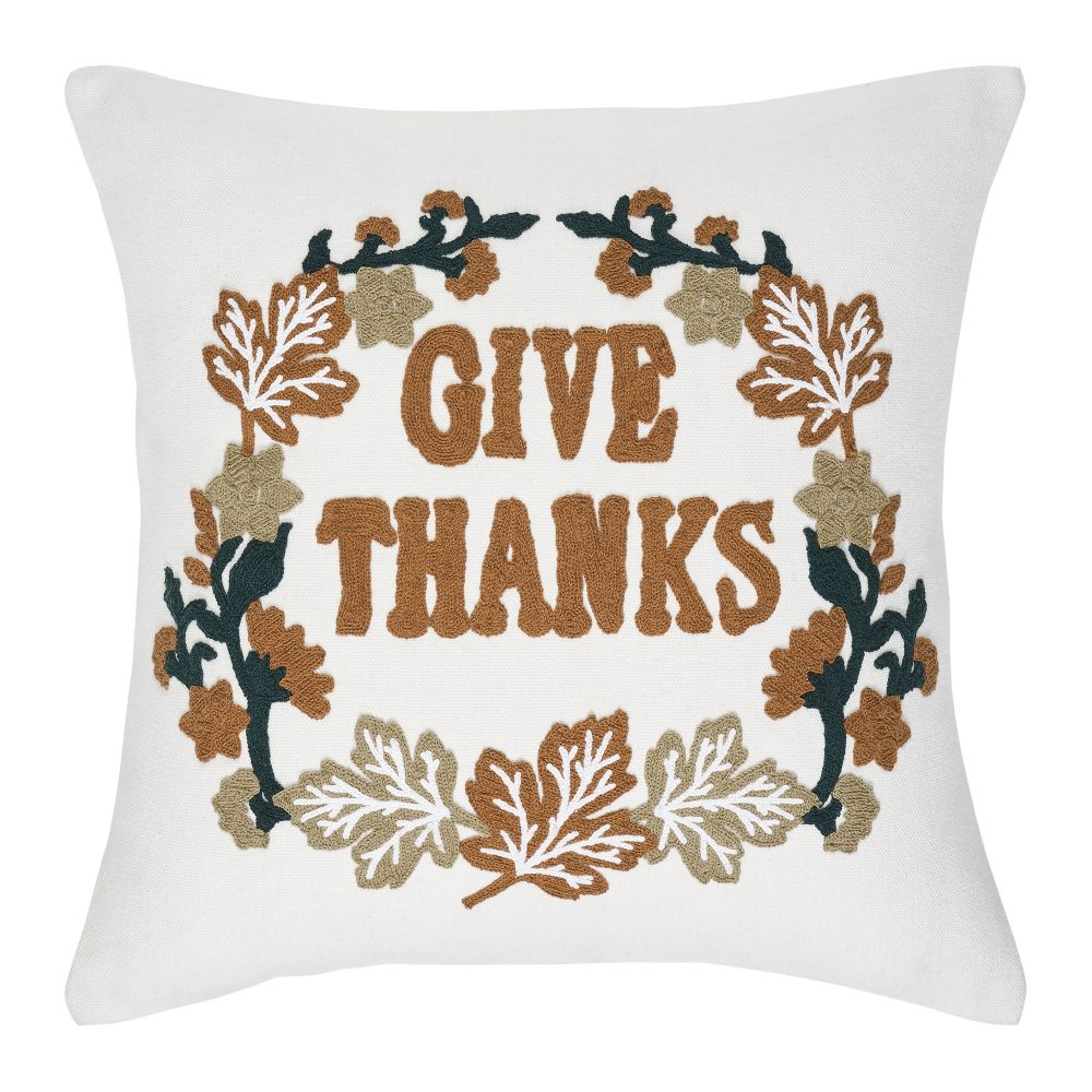 Wheat Plaid Give Thanks Pillow 18x18