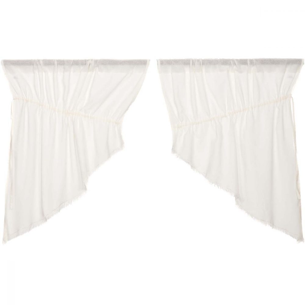 Tobacco Cloth Antique White Prairie Swag Fringed Set of 2 36x36x18