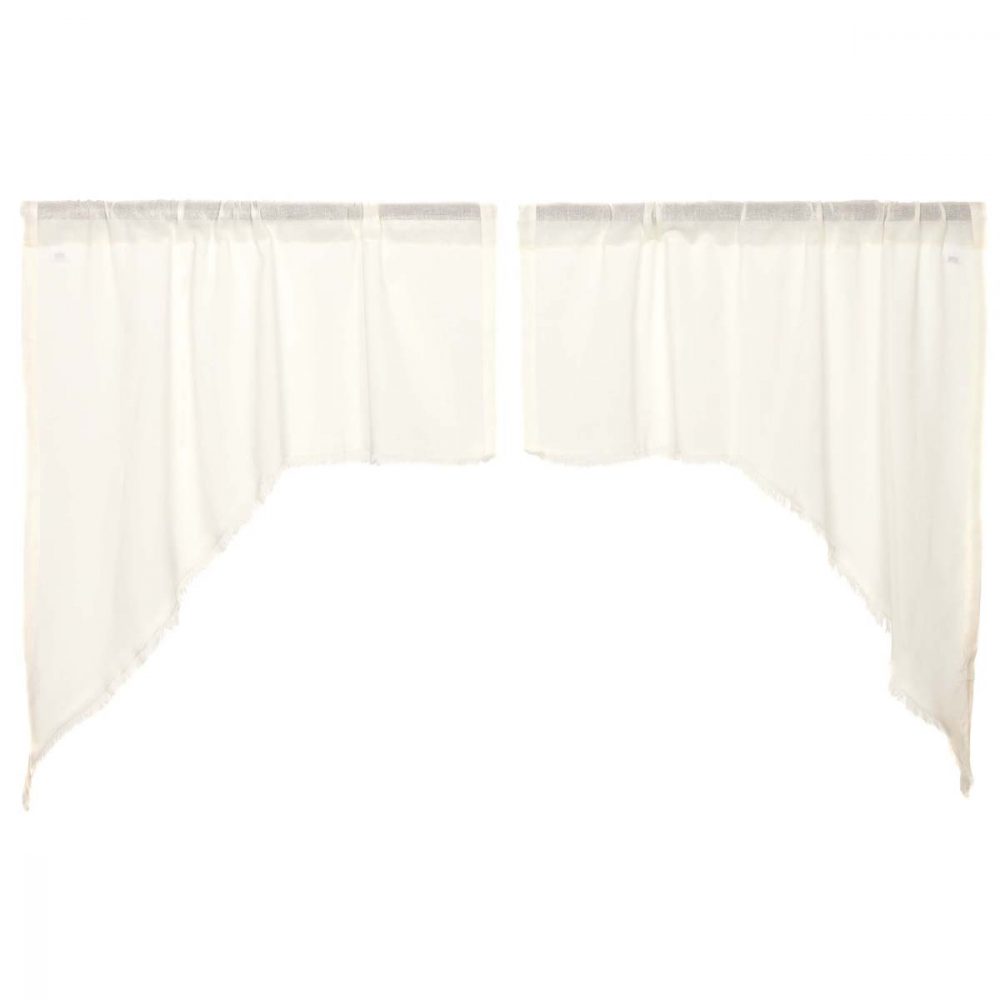 Tobacco Cloth Antique White Swag Fringed Set of 2 36x36x16