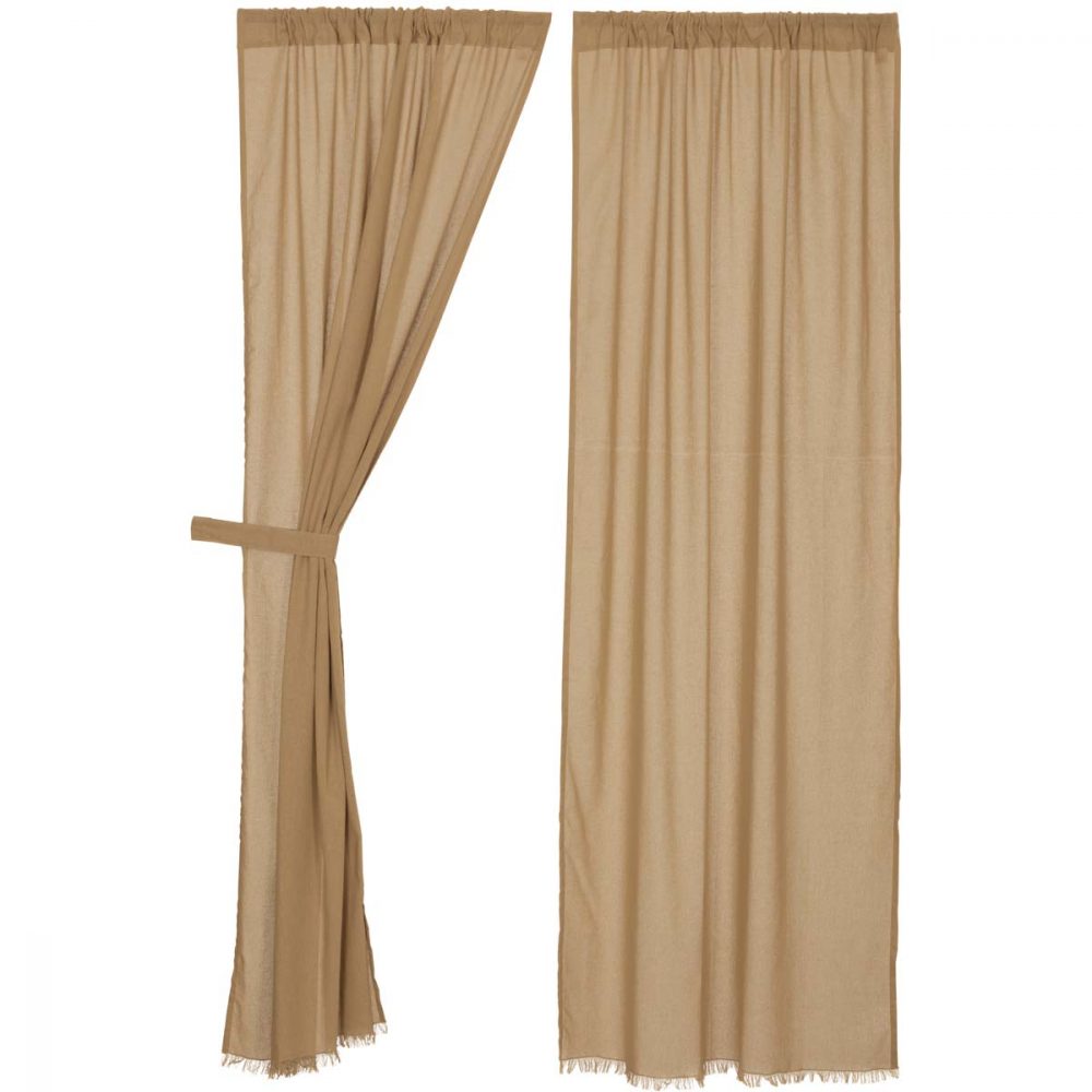 Tobacco Cloth Khaki Panel Fringed Set of 2 84x40