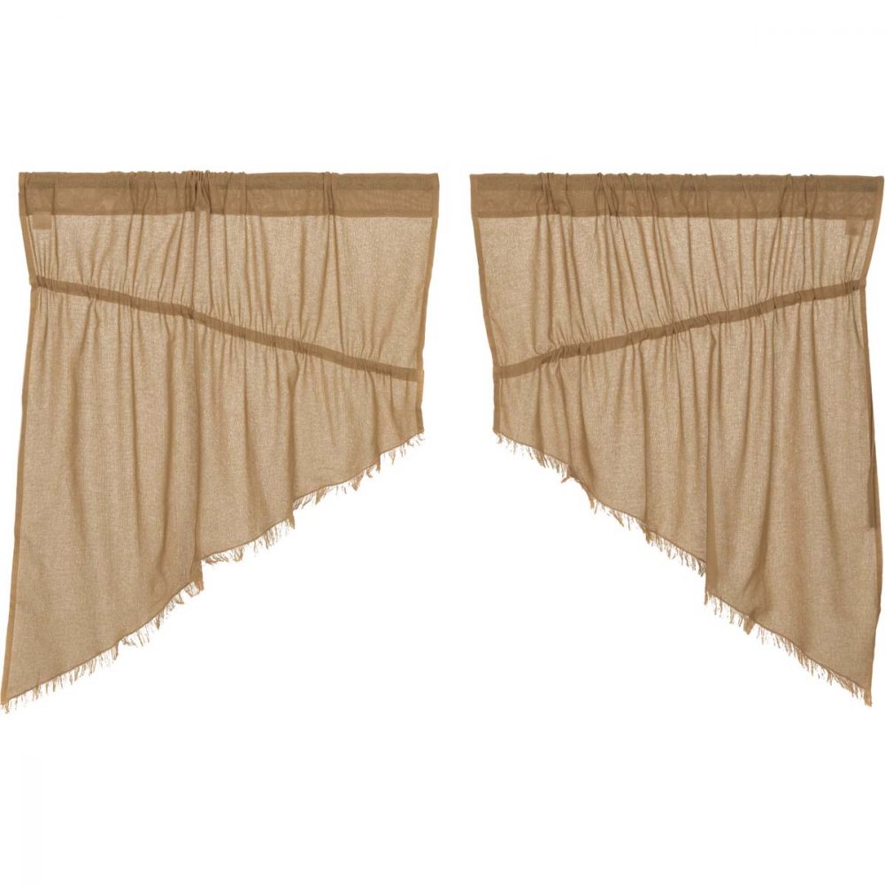 Tobacco Cloth Khaki Prairie Swag Fringed Set of 2 36x36x18